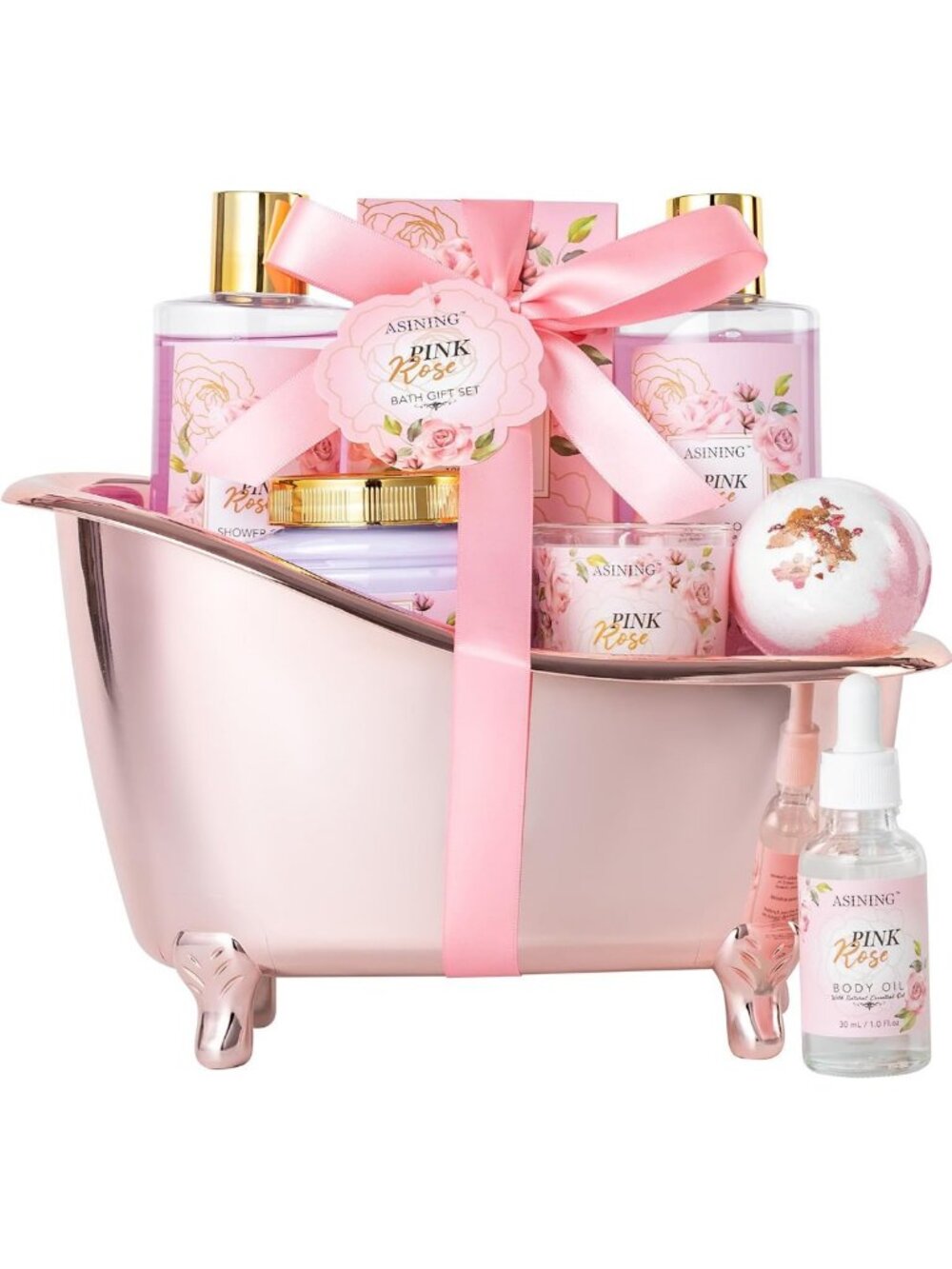 Luxury Spa Gift Basket Set for Women - 16 Pcs Rose & Vanilla Scent, Perfect for
